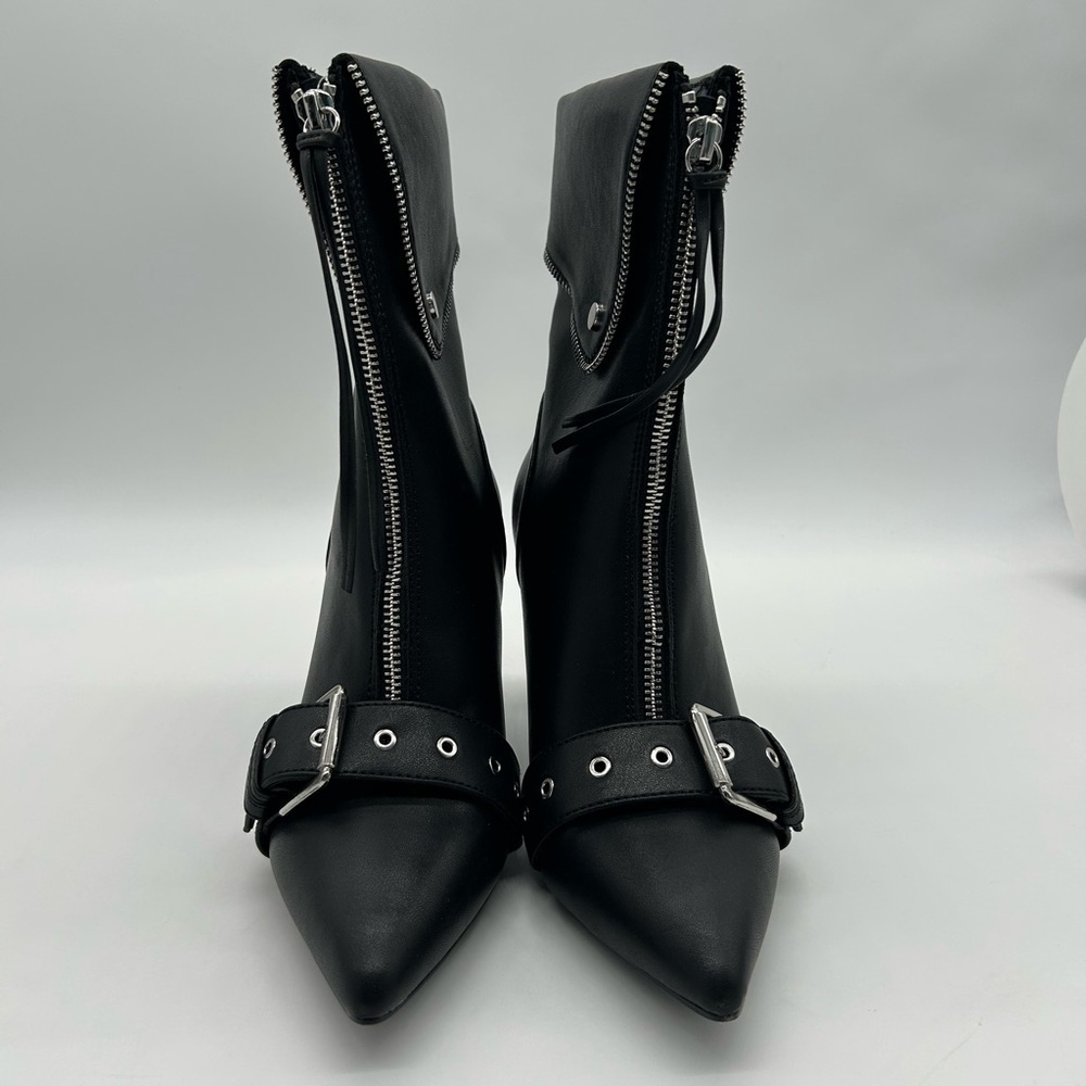 A New Day Black Buckle Pointed-Toe Stiletto Ankle Boots | Vegan | 7.5 NWB - Picture 6 of 11
